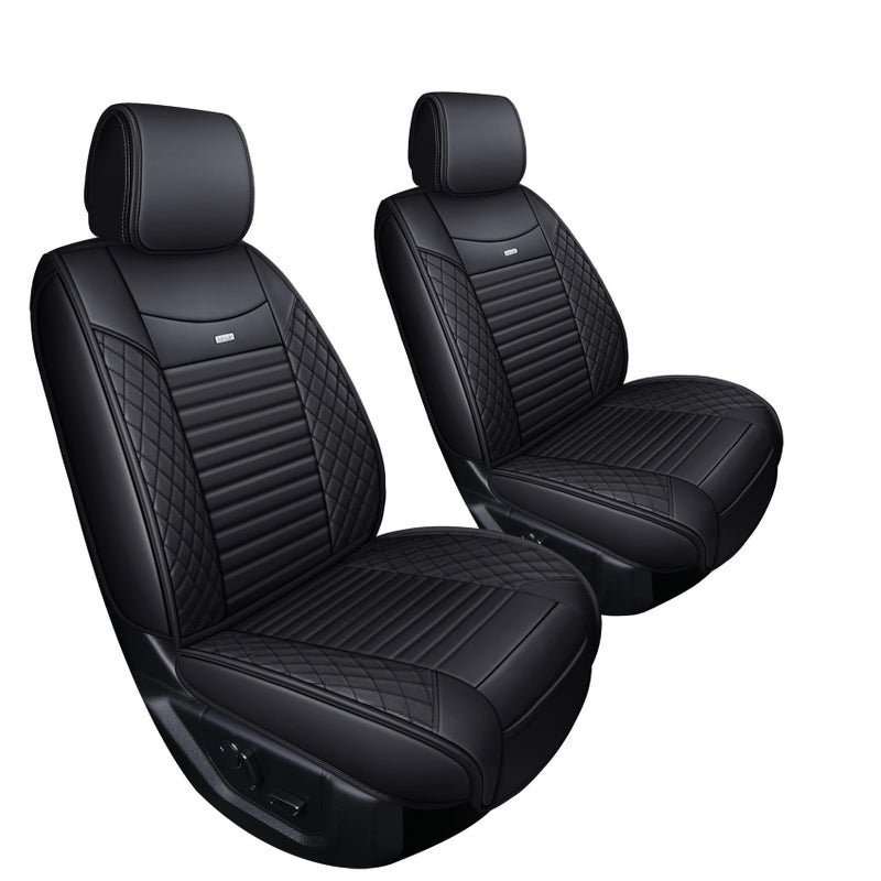 Aierxuan أغطية مقاعد أمامية Aierxuan لسيارة فورد F150 من 2009-2026، أغطية مقاعد جلدية مقاومة للماء، حماية مخصصة لمقاعد 2017-2026 F250 F350 F450 (2 قطعة أمامية، سوداء) - Image 1